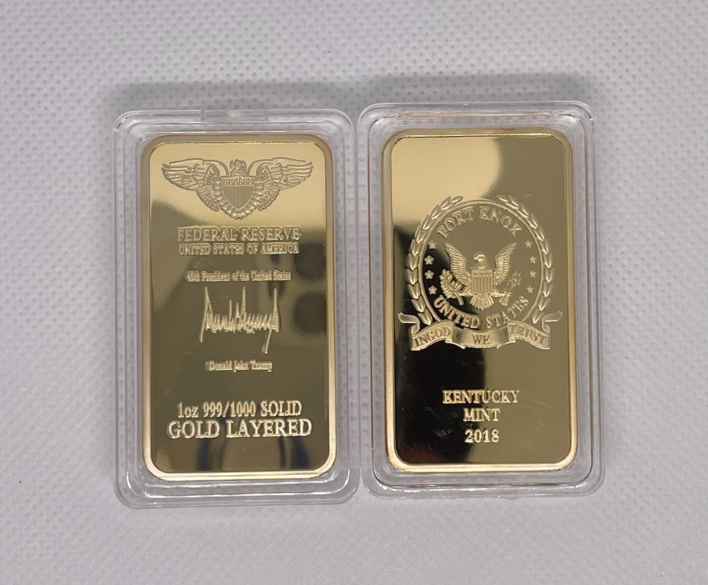 President Trump / Kentucky Mint 1 Oz .999 24k Gold Plated DJT Commemorative Bar