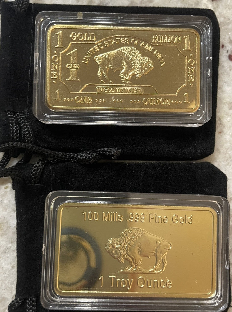 United States Buffalo 1 oz Gold Plated Metal Bar “Commemorative” Free Shipping