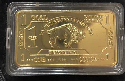 United States Buffalo 1 oz Gold Plated Metal Bar “Commemorative” Free Shipping