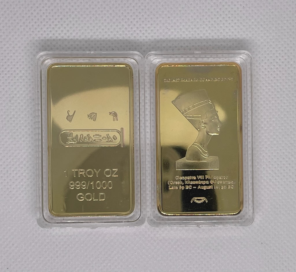 Egypt Cleopatra 1 Oz .999 24k Gold Plated New Commemorative Bar Ships From Ca,US