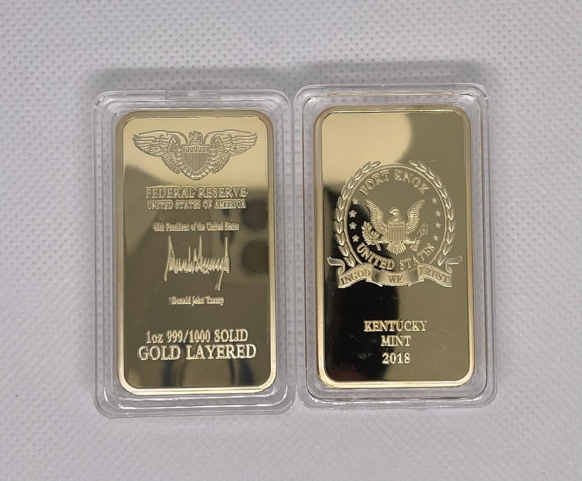 President Trump / Kentucky Mint 1 Oz .999 24k Gold Plated DJT Commemorative Bar