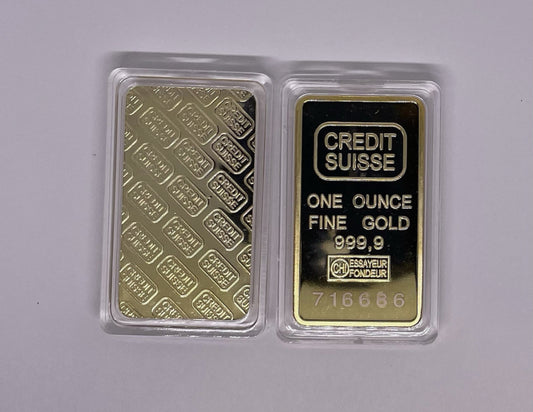 Credit Suisse 1oz Gold Plated Metal Bar “Commemorative”